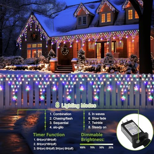 Christmas Lights Outdoor Decorations 218 LED 13.8ft Curtain Fairy Lights with 11 Drops, LED String Light Decor with 8 Modes for Party Holiday Christmas Home Indoor Outdoor Decor Star Multicolor - Image 2