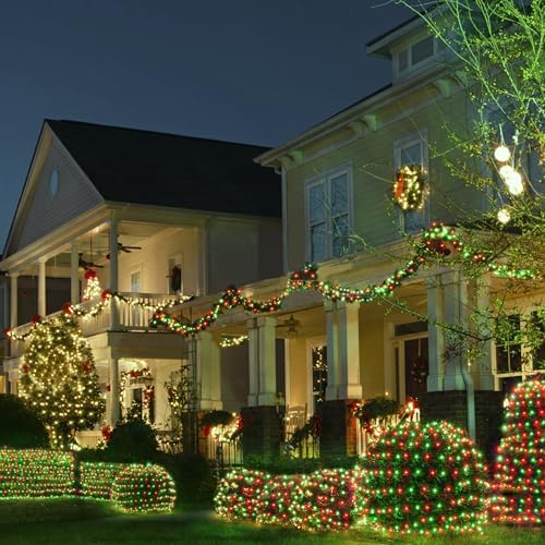 WBao Christmas Net Lights, 360LED 11.5ft x 6.9ft Christmas Lights with 8 Modes, Timer, End to End Connectable, Waterproof Design for Lawn, Bushes, Trees Outdoor Xmas Decorations, Red Green - Image 6