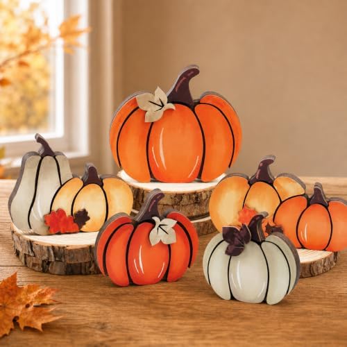 5PCS Wooden Pumpkin Fall Decor, Autumn Thanksgiving Table Centerpiece by Unknown
