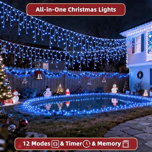 1332 LED 132ft Christmas Lights with 296 Drops, 12 Lighting Modes Blue Christmas Decoration Twinkling Lights Dimmable, Timer Outdoor Waterproof Fairy Lights for Indoor Xmas Garden House Eaves Roof - Image 3