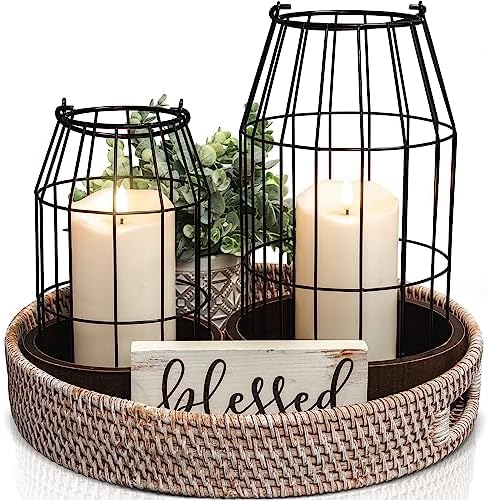 Rustic Farmhouse Lantern Decor Set of 2 - Stylish Decorative Lanterns by KIBAGA