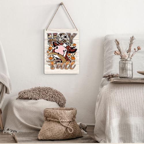 FREHVN Fall Decorations for Home Office Front Door Decor Signs, Fall Sign, Fall Decor, Hay Fall Western Cow Sign, Autumn Wall Hanging Decor 8 X 10 Inch - Image 3