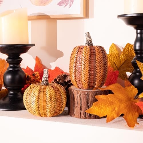 Valery Madelyn Thanksgiving Fall Decorations for Home, Fall Pumpkin Decor, 2pcs Resin Pumpkin Decorations Indoor, Pumpkins for Decorating, Autumn Table Decor, 5 inch - Image 6