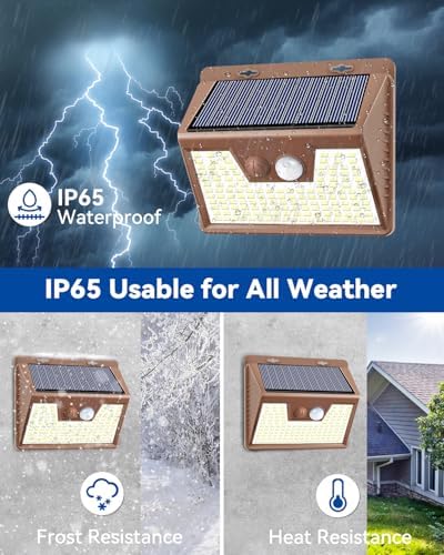 Peasur Solar Lights Outdoor Motion Sensor [6 Pack/140LED/Brown], Ultra-Bright 3 Mode Fence Security Light Waterproof, Solar Wall Lighting for Patio Yard Step House Outside - Image 5