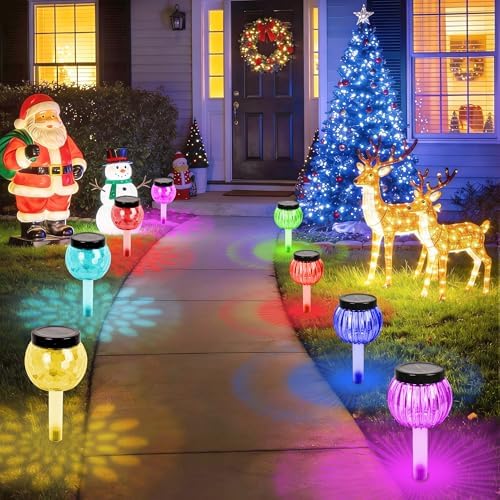 DOUBLEZHE 8Pack Solar Christmas Pathway Lights Outdoor Waterproof, Multicolor & Warm White Changing LED Outdoor Solar Lights Christmas Decorations with Auto On/Off for Garden, Yard, Patio, Walkway by DOUBLEZHE