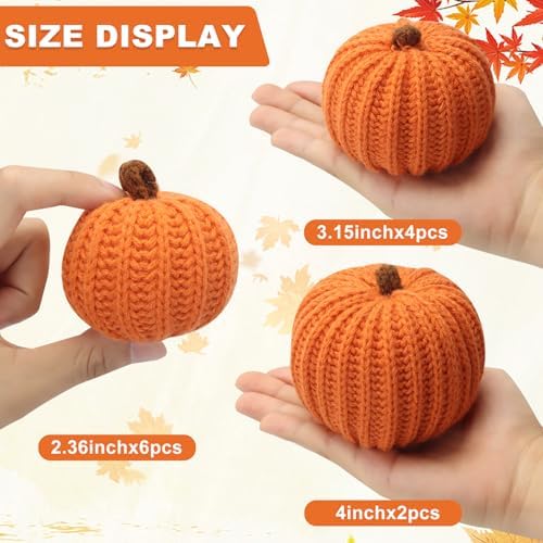 12-Pack Fall Crochet Pumpkins Handmade Fall Decor Set with 2.36, 3.15, 4inch Sizes Knit Pumpkins Farmhouse Thanksgiving Table Centerpiece, Halloween Decorations (Rustic Fall Color) - Image 3