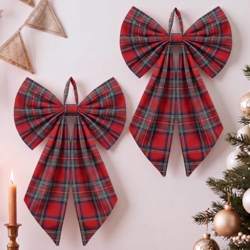 Suncalla 2 Pcs Red Green Christmas Tartan Plaid Wreath Bows 18'' x 12'' by Unknown