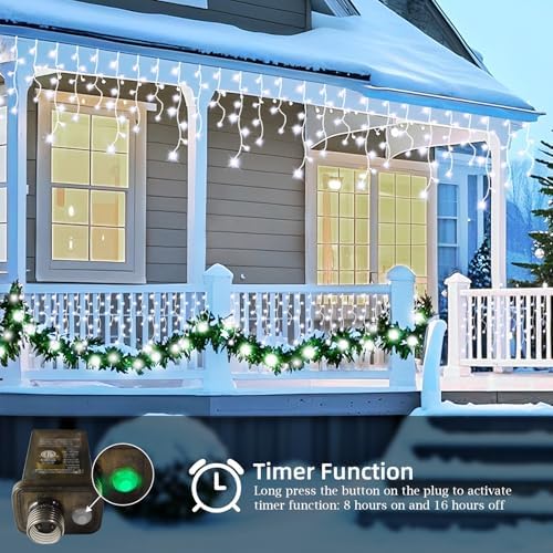 JXLEDAYY Christmas Lights Super Long 1280 LED 131 FT LED String Lights with 240 Drops Plug in 8 Modes Christmas Decoration for Holiday Wedding Party Bedroom Garden Patio Outdoor Indoor (Cool White) - Image 4