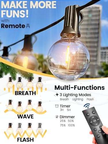 Outdoor String Lights with Remote 50FT Waterproof Patio Lights - Image 3