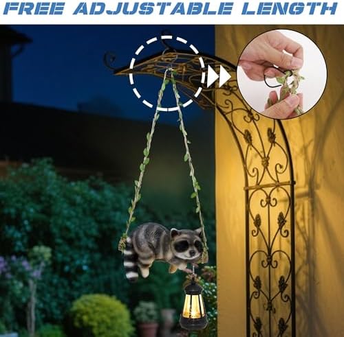 Solar Lighted Garden Outdoor Statue, Hanging Swing Raccoon Style - Image 5