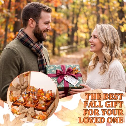 Wesiti 12 Pcs Fall Thanksgiving Table Decorations, Wooden Autumn Harvest Centerpiece, Pumpkin Gnome Scarecrow Table Topper Decor for Fall Tiered Tray Decor Party Favor - Image 6
