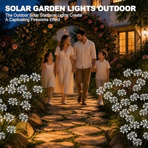 Solar Garden Lights Outdoor, Upgraded Solar Swaying Starburst Light Waterproof with 2 Modes, Solar Fairy Firework Lights for Yard Patio Pathway Flowerbed Balcony Garden Decoration (White, 4 Pack) - Image 2