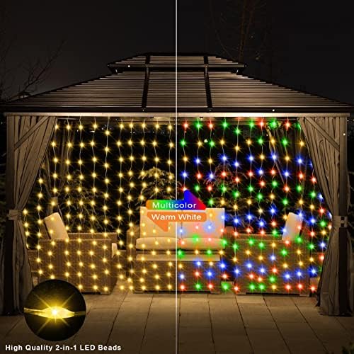 echosari 20Ft x 10Ft Large Curtain Lights Plug in Warm White & Multicolor - Image 3