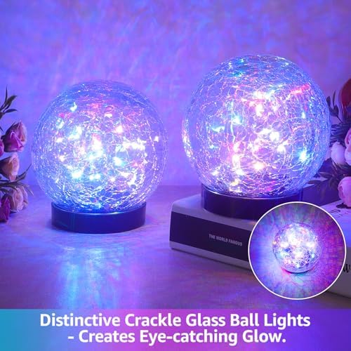 ASOMST 2-Pack Garden Solar Lights Outdoor, Colored Cracked Glass Ball Light Waterproof, Decorative Solar Powered Globe Lighting Multicolor for Yard - Image 6