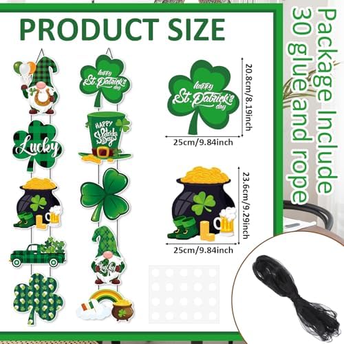 Yaomiao 2 Sets 10 Pcs Happy St. Patricks Day Door Banner Lucky Shamrock St Patricks Day Decorations Green Irish Porch Sign Shamrock Welcome Door Porch Banner for Spring Outdoor Indoor Wall Party - Image 2