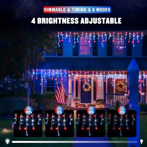 JMEXSUSS Icicle Lights for 4th of July Decor, 400 LED Red White and Blue - Image 2