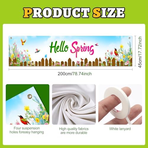 BlissYard Hello Spring Fence Banner Garden Vertical Decor 78 x 17 Inch - Image 4