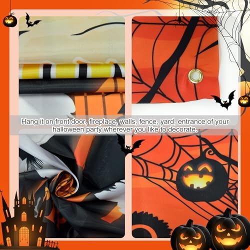 Avezano Halloween Door Cover Orange Cemetery Halloween Door Decorations - Image 6