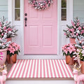 Moucuny Christmas Pink and White Vertical Stripe Outdoor Rug 2' X 3'Doormat by Moucuny