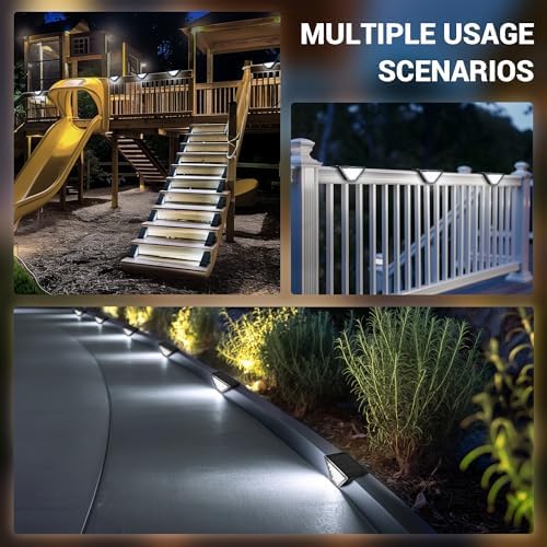 PATIOWIN 6 Pack Solar Step Lights for Outside, 24 LEDs Solar Stair Lights Waterproof IP65, Solar Deck Lights Outdoor Decor for Garden, Porch, Pathway, Patio, Fence(Cold White) - Image 2