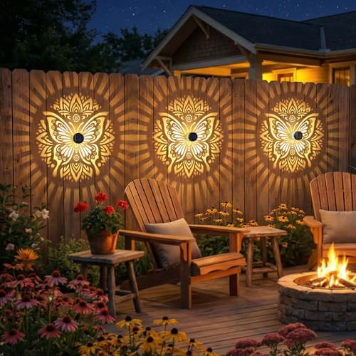 2 Pack Solar Fence Lights Metal Solar Powered Outdoor Wall Deck Step Lights Butterfly Mandala Theme Waterproof Fence Light for Garden Post Patio Backyard Yard Decor, Gardening Gifts for Women Mom - Image 2