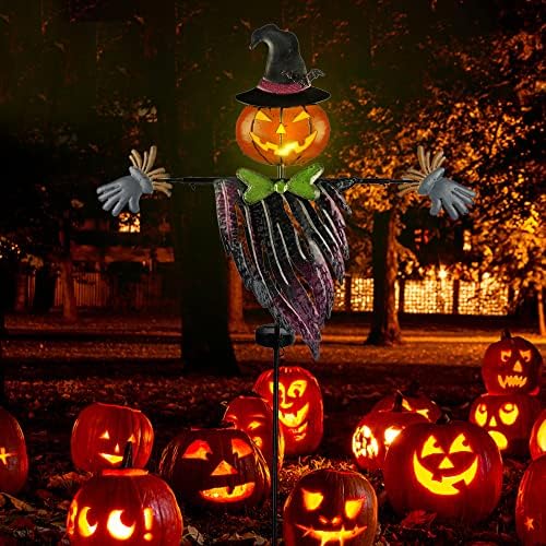 Solar Halloween Yard Decorations, Outdoor LED Solar Powered Pumpkin Ghost Stakes Halloween Outdoor Decorations, Metal Garden Stakes Lawn Yard Ornament - Image 6