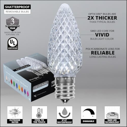 Wintergreen Lighting 50’ OptiCore LED Cool White Christmas Pathway Lights, C9 Outdoor White Christmas Lights, 4.5” Stakes, Green Wire Plug String Lights - Image 3