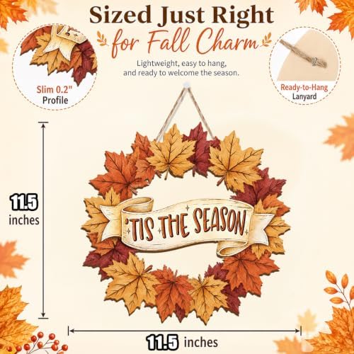 Fall Door Decor Wooden Fall Wreath, Door Hanger Sign for Front Door - Image 2