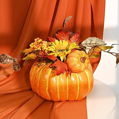 Fall Decor, Fall Centerpieces for Tables, 2PCS Fake Pumpkin Decorations, Artificial Pumpkins for Decorating, Faux Fall Decorations for Home Table Thanksgiving Halloween Indoor Outdoor Porch Bathroom - Image 5
