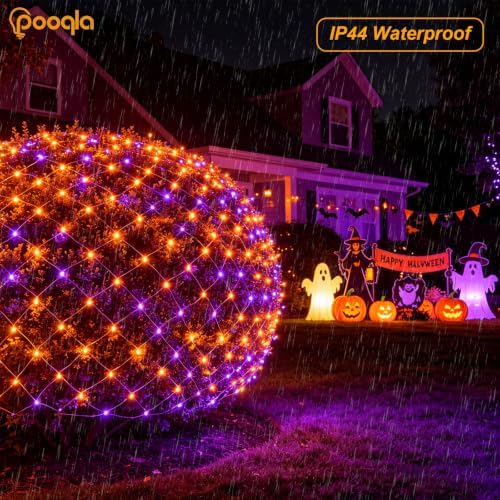 Pooqla Orange and Purple Halloween Net Lights Outdoor, 28x 5ft Clear Wire - Image 5