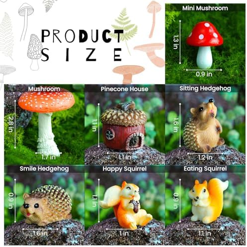 Fairy Garden Accessories, 7 Pieces Squirrel & Hedgehog Resin Figures with Acorn & Mushroom, Handmade Miniature Decor, Garden Miniatures and Home Decorations, Perfect DIY Gift - Image 5