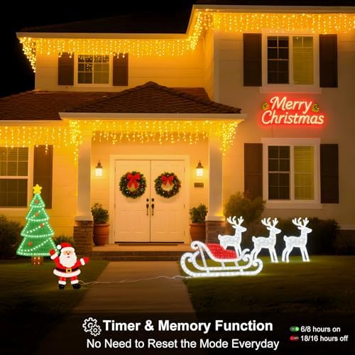 LED Icicle Lights for Outdoor Christmas Decorations,118Ft 1200 LEDs Christmas Fairy Light with Timer&Memory Function,8 Lighting Modes,Plug in hanging Curtain Lights for Xmas Party Wedding(Warm White) - Image 4
