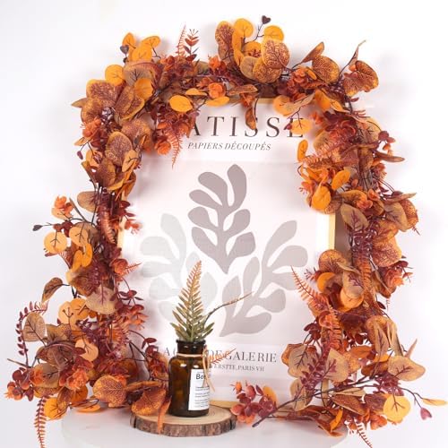 RECUTMS 2P Fall Eucalyptus Leaf Vine with Boston Fern 5.74FT Autumn Garland - Image 2