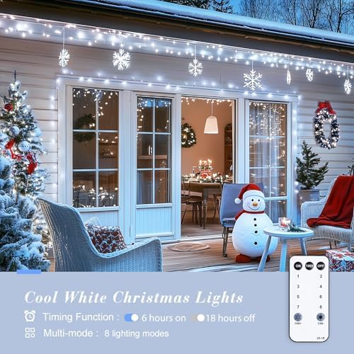 JMEXSUSS Clear Wire 720LED 230 FT White Christmas Lights with 8 Modes - Image 5