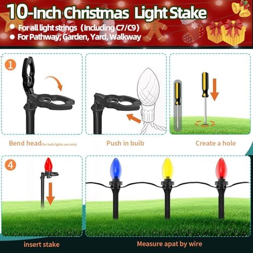 200 Pack Christmas Light Stakes 8.5"-10" for C7 and C9 String Lights,Outdoor Light Stakes,Yard Stakes,Garden,Lawn,Pathway, Patio, Path, Walkway, Christmas Decoration - Image 4