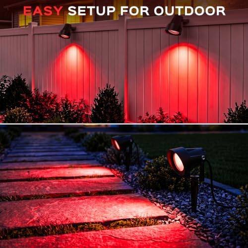 T-SUN Spot Lights Outdoor, Red Landscape Spotlights for Patio Party 4 Pack - Image 5