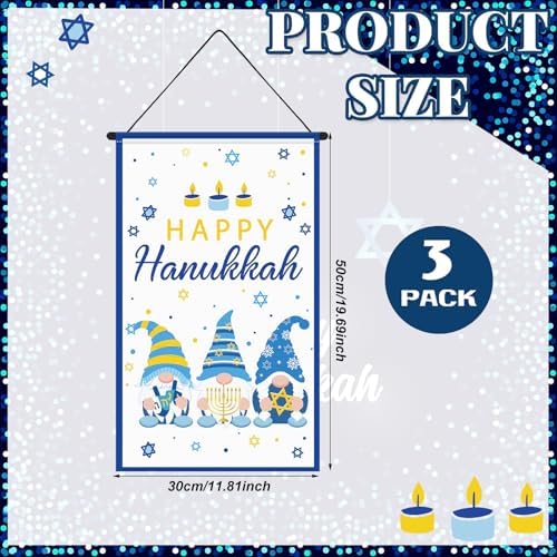 Tegeme 3 Pcs Hanukkah Door Sign Flag Chanukah Door Blue White Doors Banner - Image 2