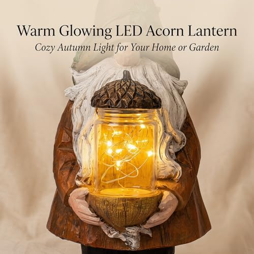 Topadorn Fall Decor Lighted Gnome with LED Acorn Jar, Resin Harvest Decor - Image 5