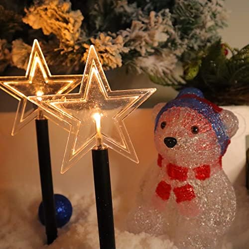 5 Pack Solar Christmas Star Pathway Lights 6.3 Ft Total Outdoor Waterproof Landscape Lights Christmas Decorations for Pathway Garden Walkway Yard Lawn Patio (Warm White) - Image 3