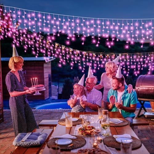 33ft Icicle Lights for Outside, Pink Christmas Lights Outdoor Waterproof for House, 400 LED Twinkle Light with 75 Drops Clear Wire Short Curtain Lights for Room Home Wall Indoor Decorations - Image 6
