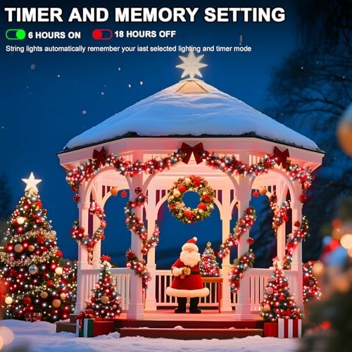 393 FT 1000 LED String Lights Outdoor Indoor, Christams String Lights Waterproof 8 Modes & Timer, Fairy Lights Plug in for Bedroom, Weeding, Patio, Party, Holiday,Christmas Decor (Red+White) - Image 4