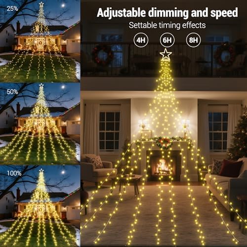 Flacchi Christmas Lights Outdoor with ‎Remote -16.7Ft Waterfall Tree Decoration Lights Star String Lights for Tree Yard Exterior Wall Housetop Window Holiday Decor (Warm White & Multicolor, 16.7FT) - Image 5