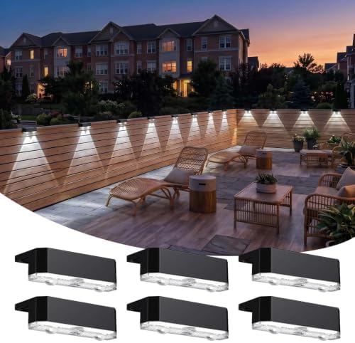 Peasur 6 Pack Solar Fence Lights Outdoor, Railing Light Solar Powered, IP65 Waterproof Led Deck Solar Lights for Outside Backyard Balcony Porch, Cool White by Peasur