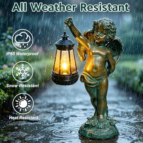 Solar Angel Garden Statues, Outdoor Angel Solar Hanging Lights Waterproof, Birthday Gifts for Mom Women Mother's Day, Cupid Boy Garden Figurines for Yard Decor Patio Porch Lawn Ornaments - Image 4