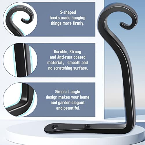 FEED GARDEN Heavy Duty Plant Hooks - 2 Pack 6 Inch Wall Mounted Hanging Brackets, 44lb Capacity Steel Plant Hangers for Bird Feeders, Baskets, Wind Chimes - Black - Image 3