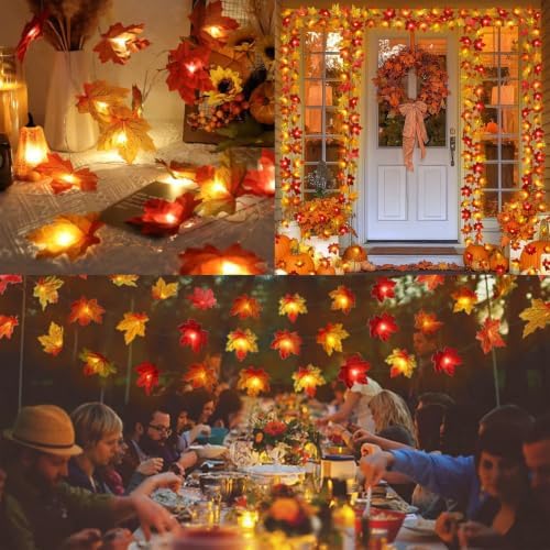 Runleo 2 Pack Fall Decorations for Home Maple Leaf Lights Total 20ft 40 LED - Image 6