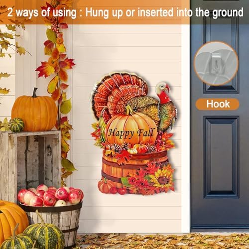Thanksgiving Outdoor Decorations,Metal Turkey Garden Stakes Fall Yard Signs - Image 2