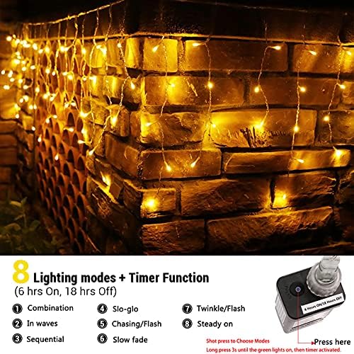 Toodour Christmas Icicle Lights Outdoor, 1224 LED 100ft 8 Modes Fairy Icicle String Light with 204 Drops, Led Christmas Lights Twinkle for Holiday, Party, Wedding, Eaves, Xmas Decorations (Warm White) - Image 3