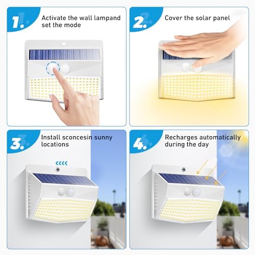 Peasur 4 Pack Solar Motion Sensor Lights Outdoor Waterproof with 3 Modes - Image 5