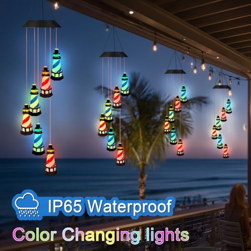 Solar Lighthouse Wind Chimes,Color Changing LED Dangler Mobiles for Outside - Image 4